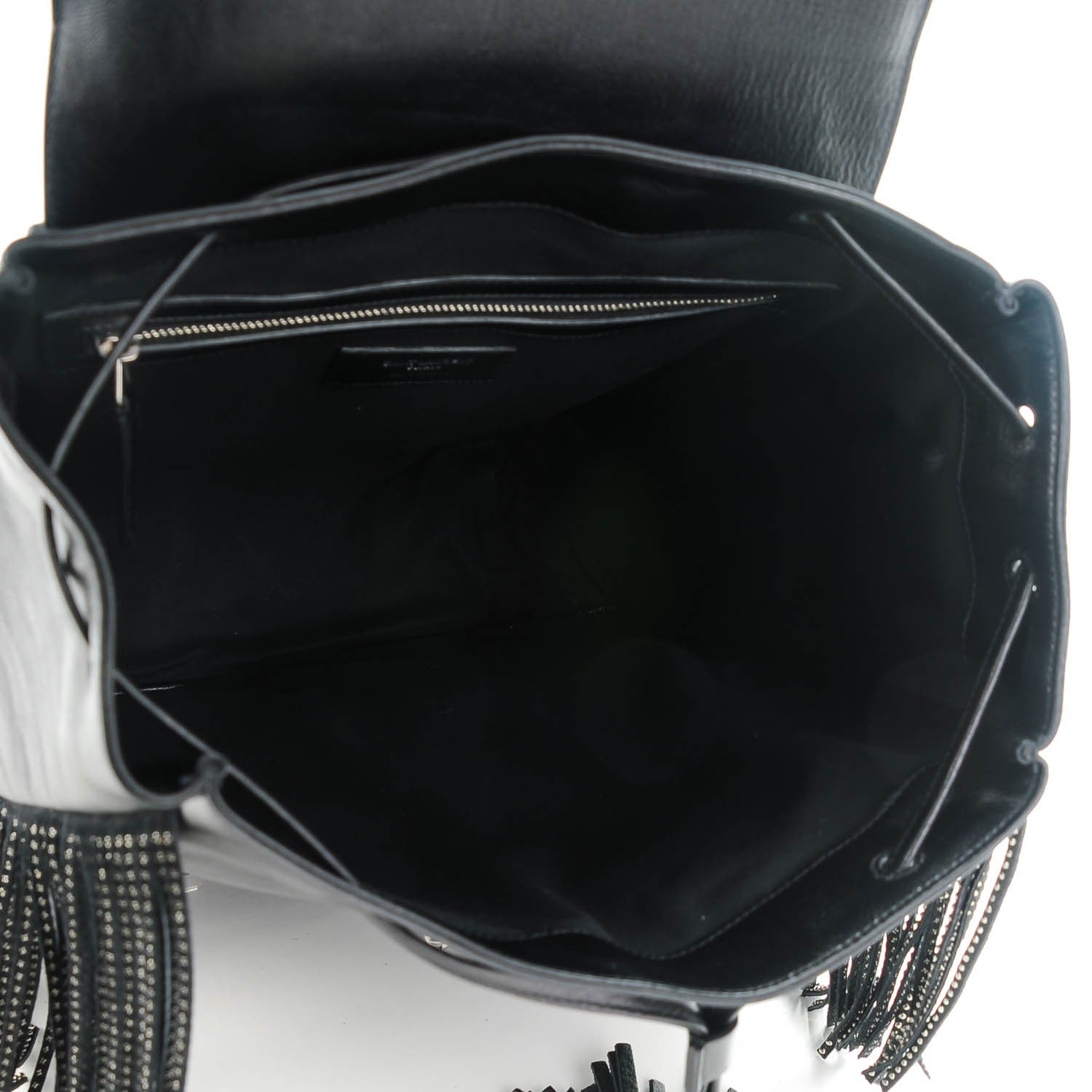 Saint Laurent Calfskin Studded Fringed Festival Backpack Black 5 of 7
