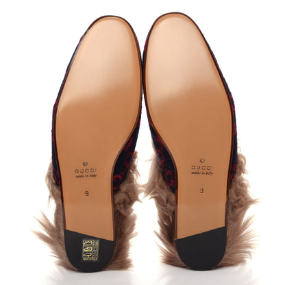 Gucci Covered Wool Big GG Monogram Fur Mens Princetown Slippers 9 Blue Red Butterscotch 6 of 10
