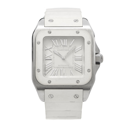 Cartier Stainless Steel Rubber 33mm Santos 100 Automatic Watch White 1 of 6