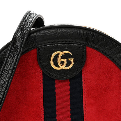 Gucci Suede Patent Web Mini Ophidia Round Shoulder Bag Hibiscus Red Black 8 of 10