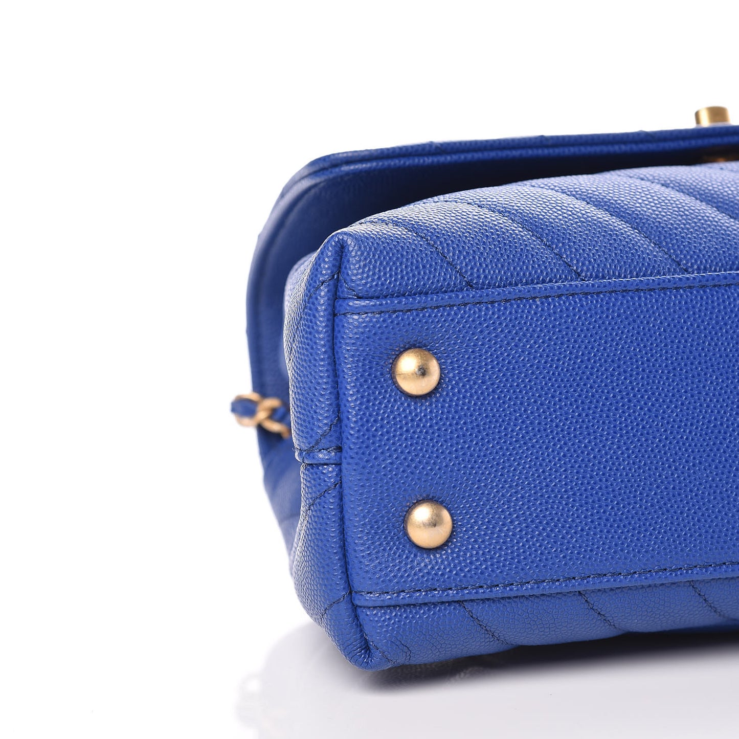 Caviar Chevron Quilted Mini Coco Handle Flap Blue