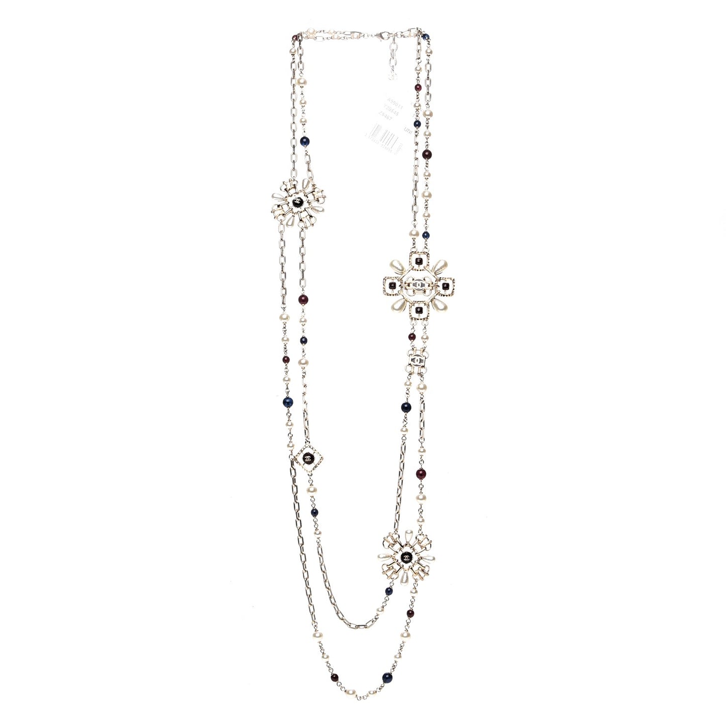 Metal Resin Gripoix Pearl CC Necklace Red Blue