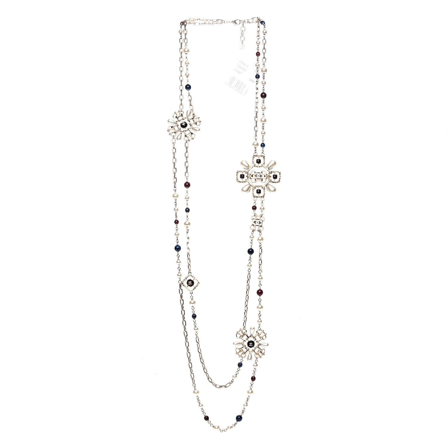 Chanel Metal Resin Gripoix Pearl CC Necklace Red Blue 3 of 7