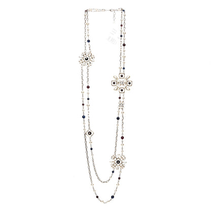 Chanel Metal Resin Gripoix Pearl CC Necklace Red Blue 3 of 7
