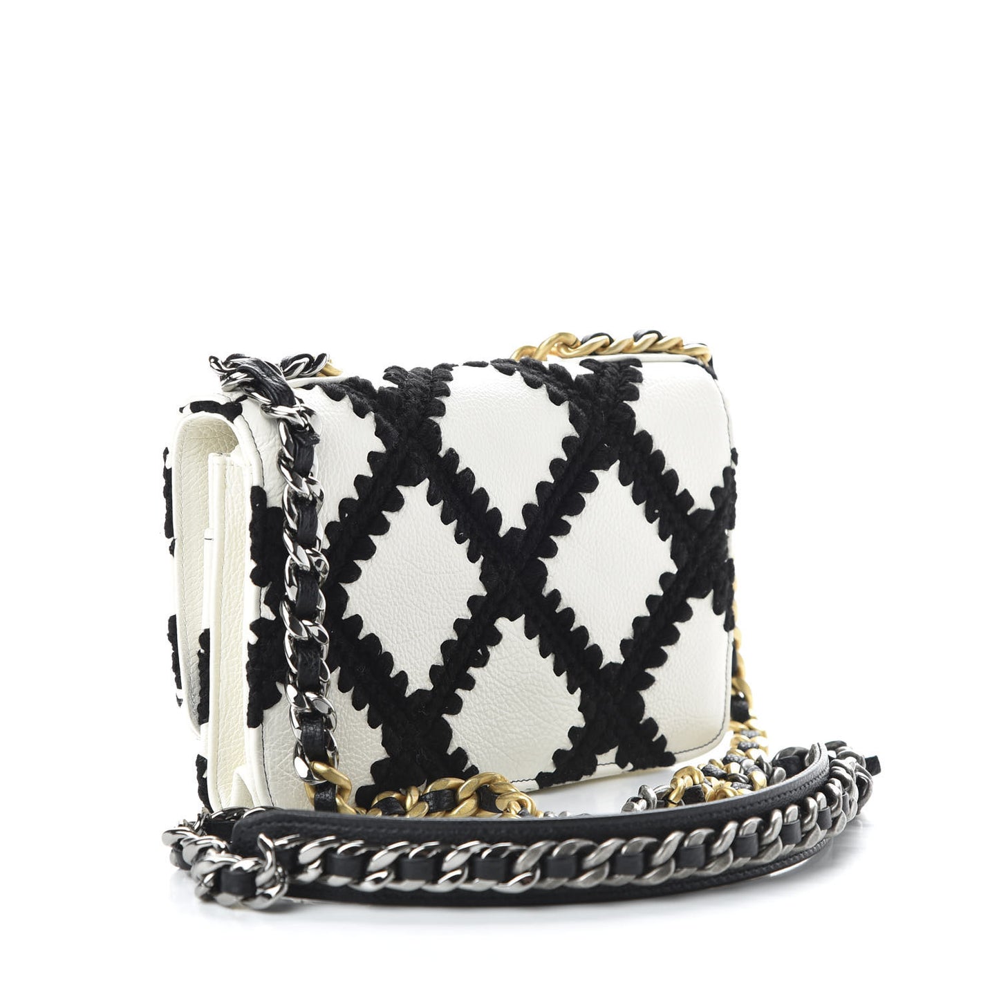 Calfskin Crochet 19 Wallet On Chain WOC White Black