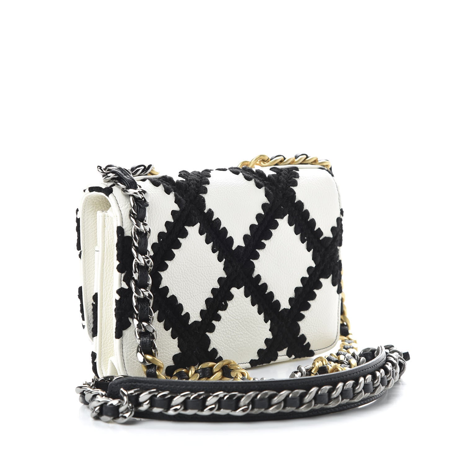 Chanel Calfskin Crochet 19 Wallet On Chain WOC White Black 3 of 12