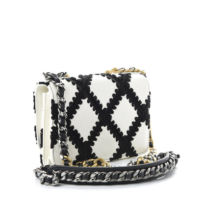 Chanel Calfskin Crochet 19 Wallet On Chain WOC White Black 3 of 12