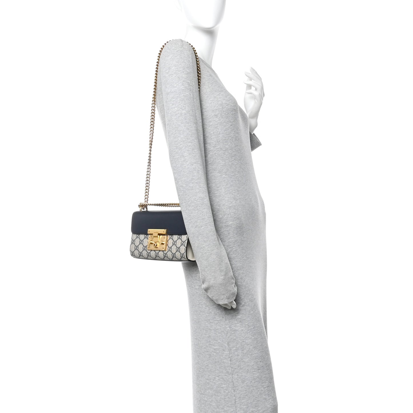 GG Supreme Monogram Moon Calfskin Small Padlock Shoulder Bag Beige Blue Mystic White Hibiscus Red
