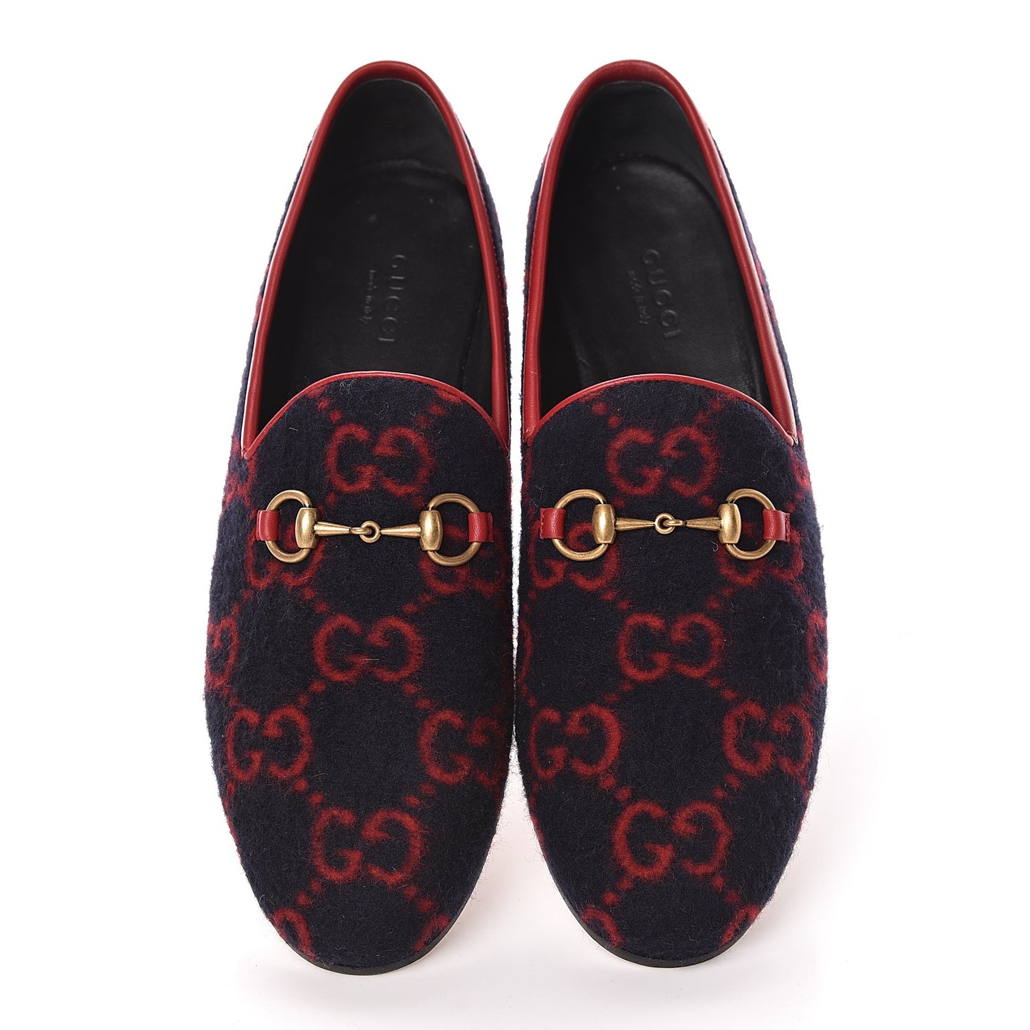 Covered Wool GG Monogram Horsebit Womens Jordaan Loafers 37.5 Blue Red
