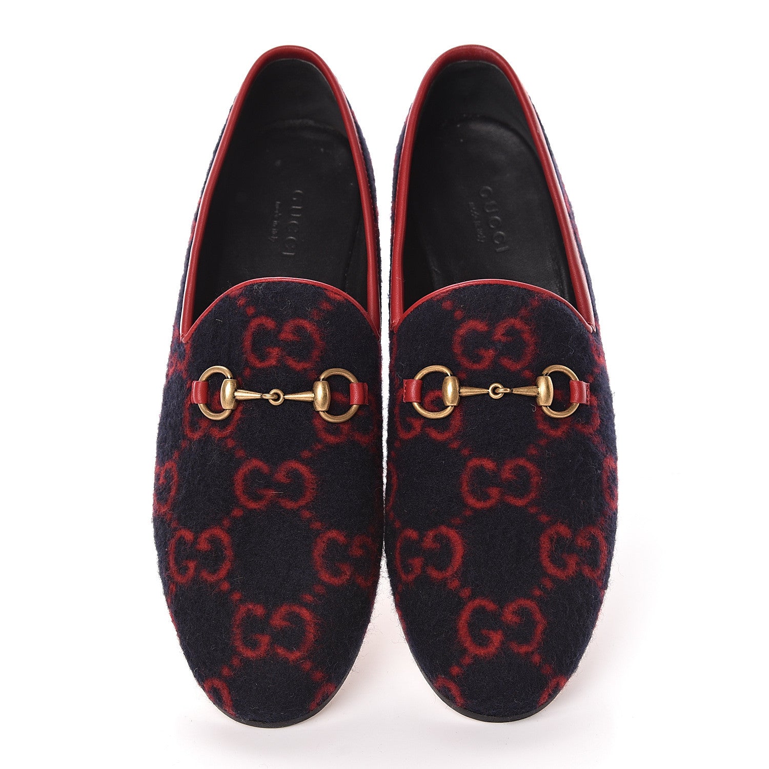 Gucci Covered Wool GG Monogram Horsebit Womens Jordaan Loafers 37.5 Blue Red 17 of 19