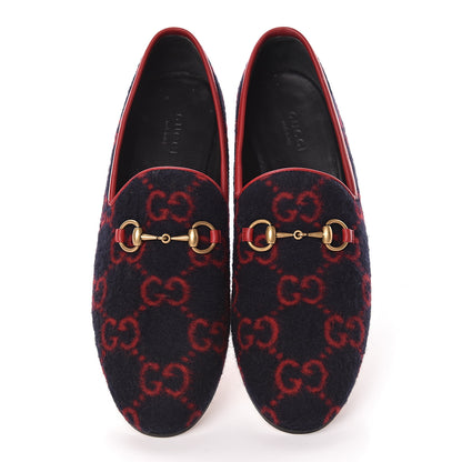 Gucci Covered Wool GG Monogram Horsebit Womens Jordaan Loafers 37.5 Blue Red 17 of 19