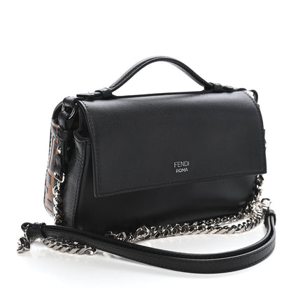 Fendi Vitello Dolce F is Fendi FF Embossed Micro Double Baguette Tobacco Black 3 of 9