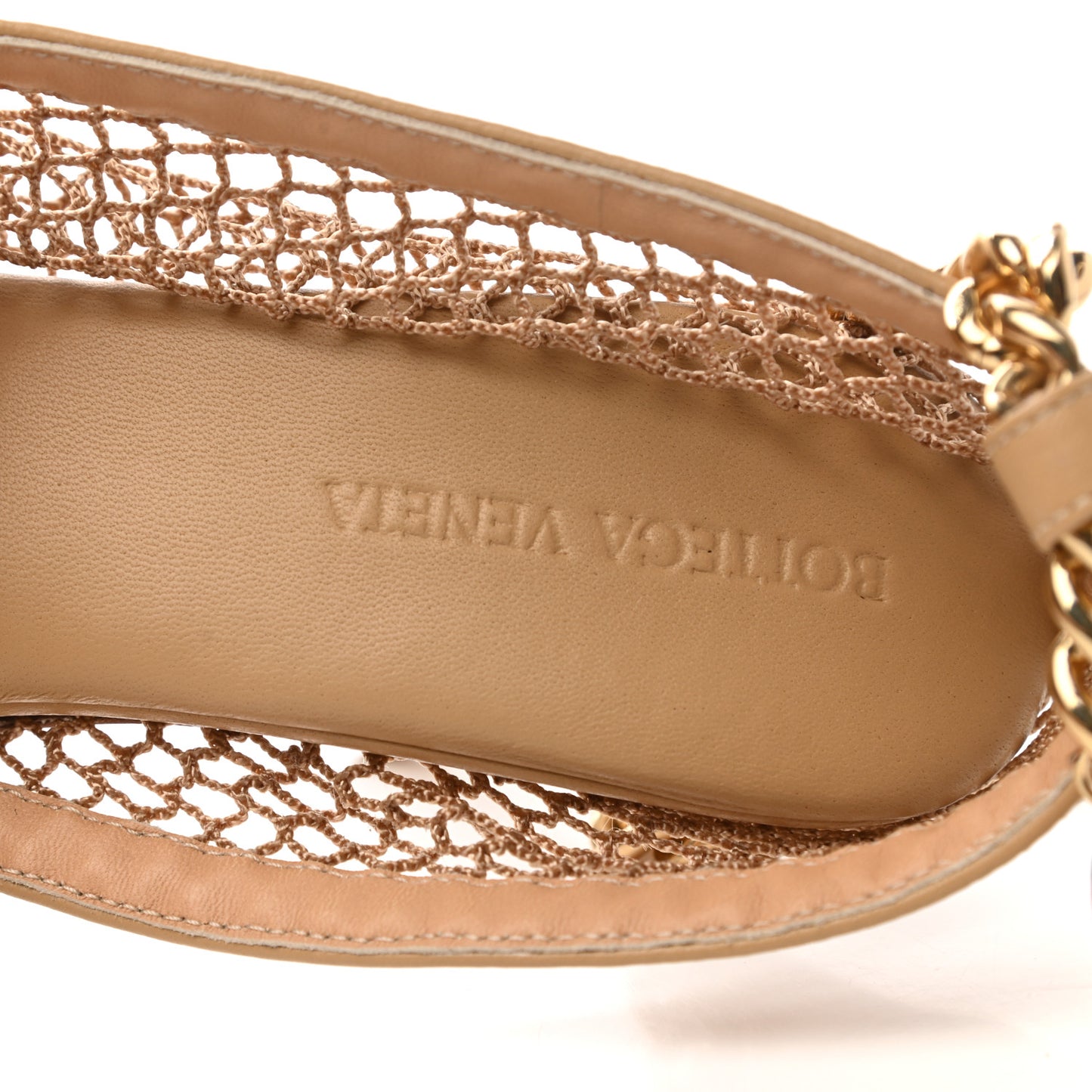 Mesh Nappa Chunky Chain Sandals 37 Beige Pony