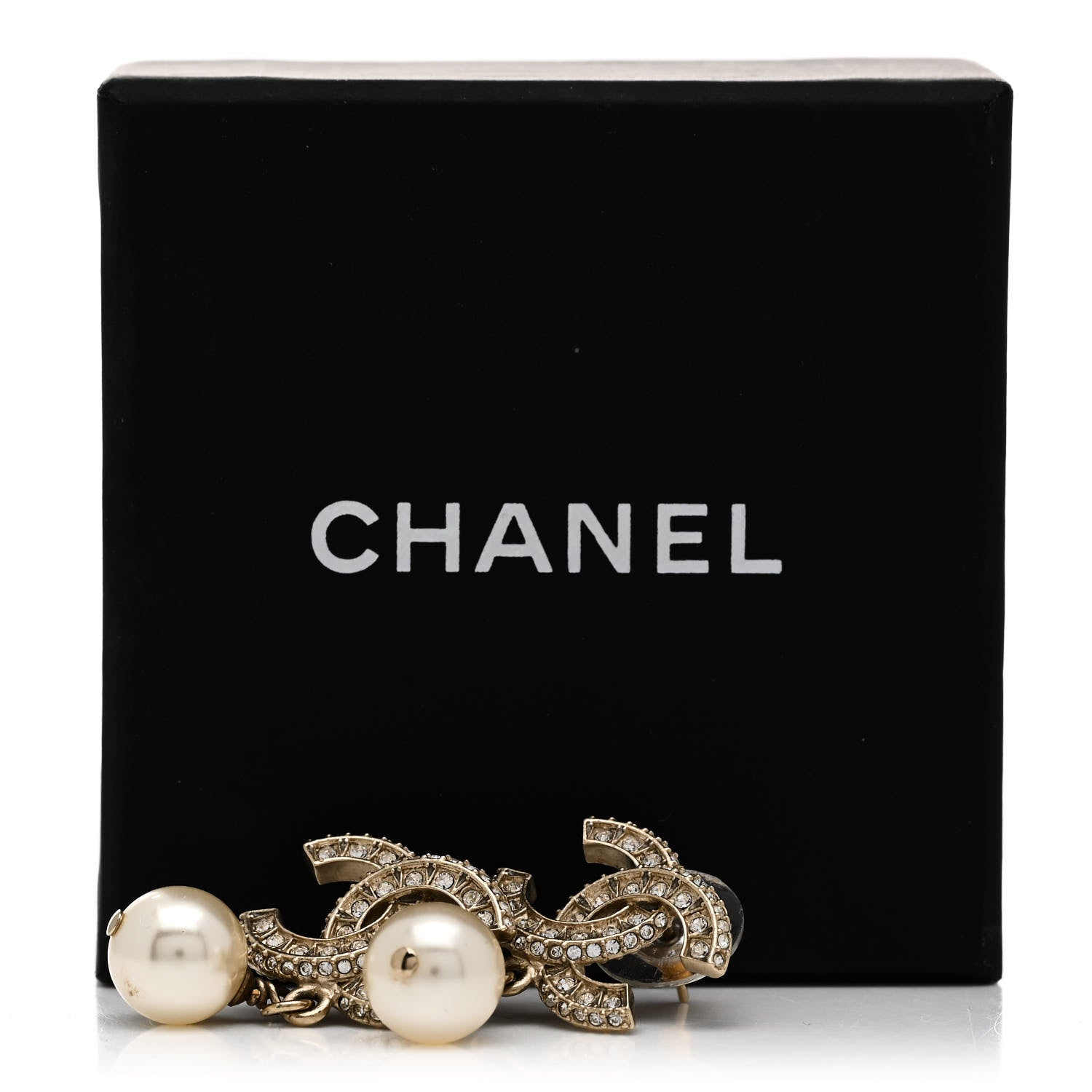 Chanel Crystal Pearl CC Drop Earrings Gold 5 of 5
