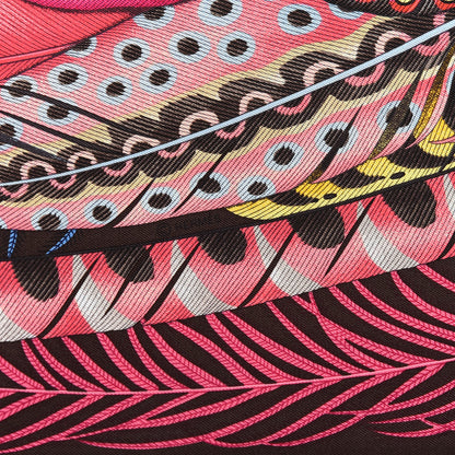 Hermes Silk Plumes En Fete Scarf 90 Marron Rose Vif Vert 6 of 6