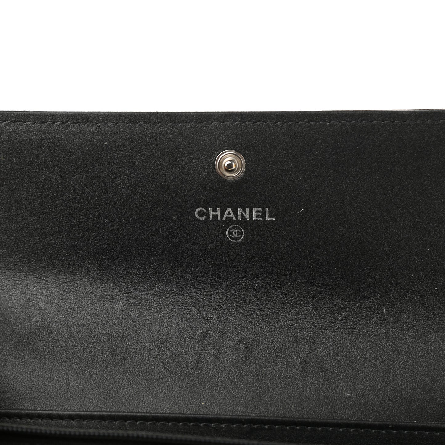 Goatskin Embossed Camellia Large Gusset Flap Wallet Black