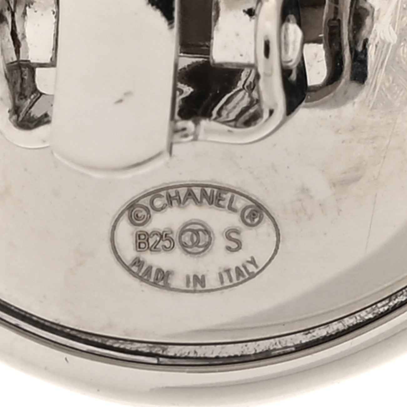 Chanel Metal Enamel CC Clip On Earrings Silver White 4 of 5