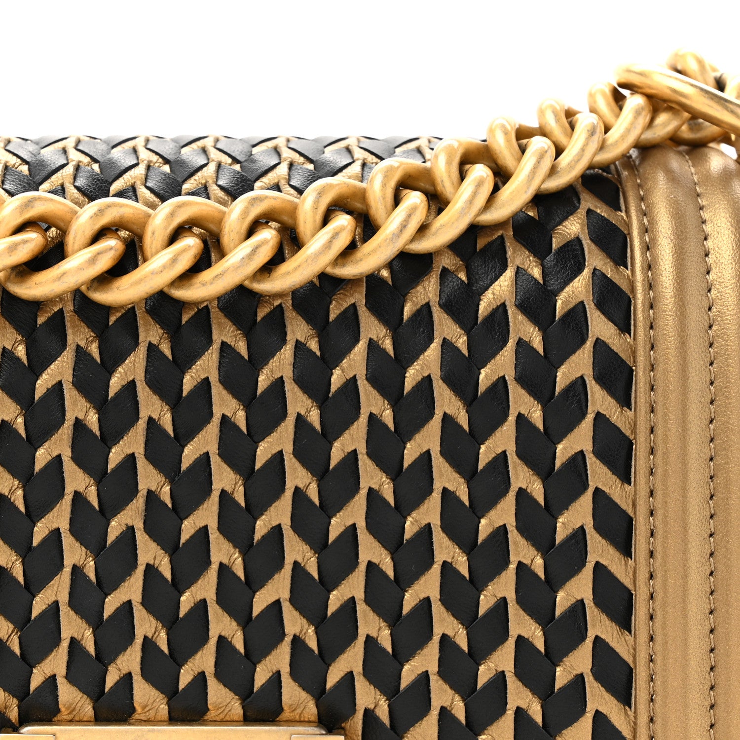 Chanel Metallic Lambskin Woven Small Boy Flap Black Gold 8 of 13