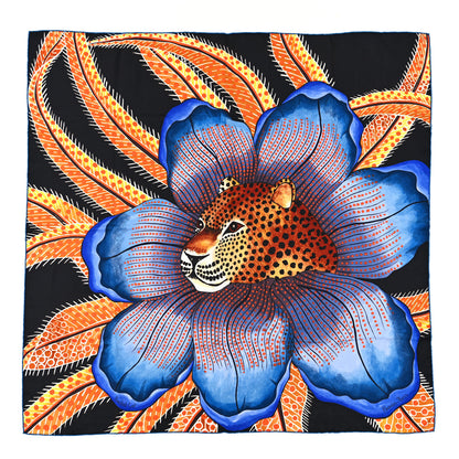 Hermes Silk Baobab Cat Scarf 90 Black Jaune Bleu 1 of 3