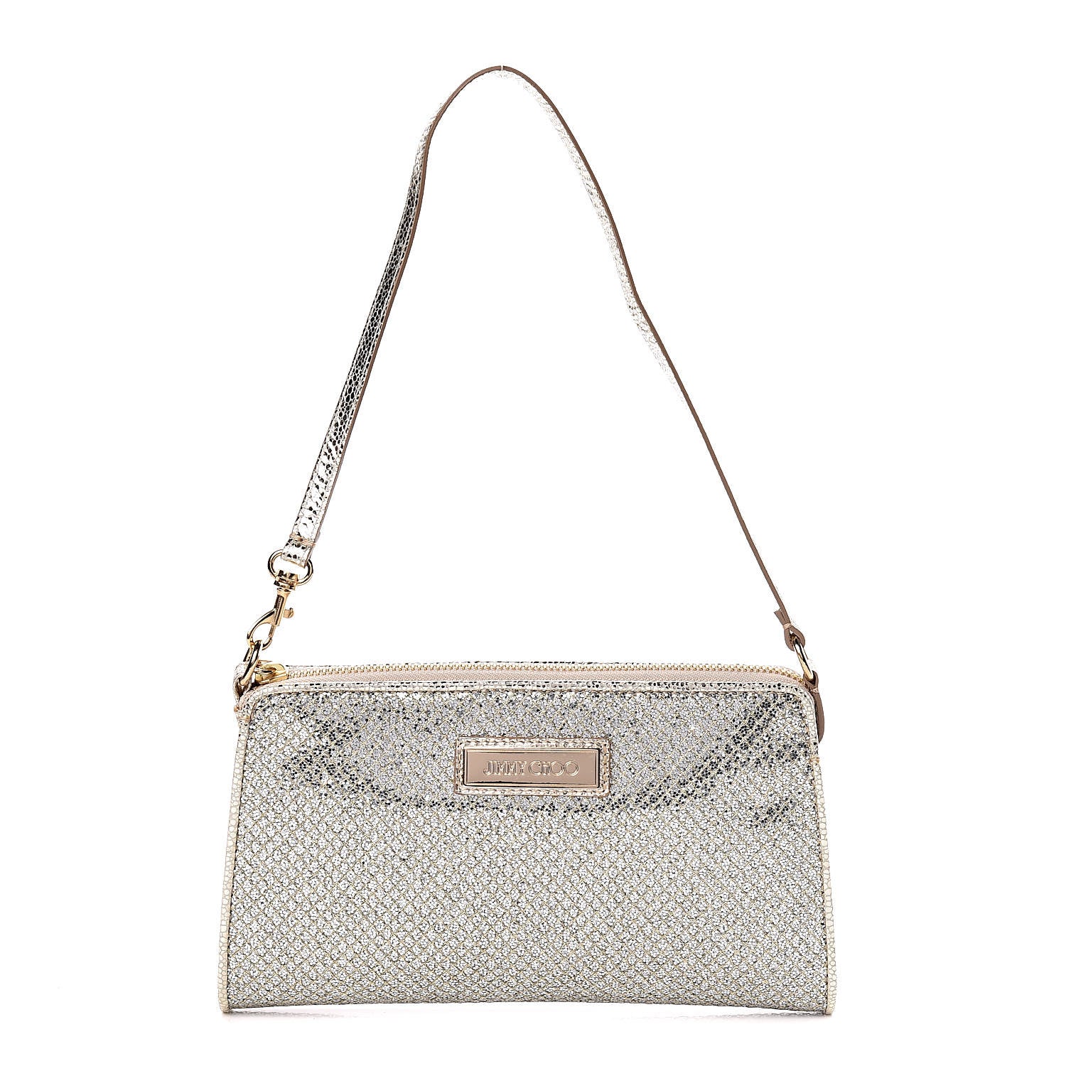 Jimmy Choo Glitter Fabric Shoulder Bag Champagne 1 of 10