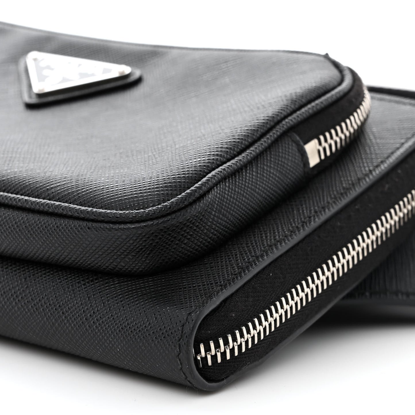 Saffiano Travel Double Zip Crossbody Belt Bag Black