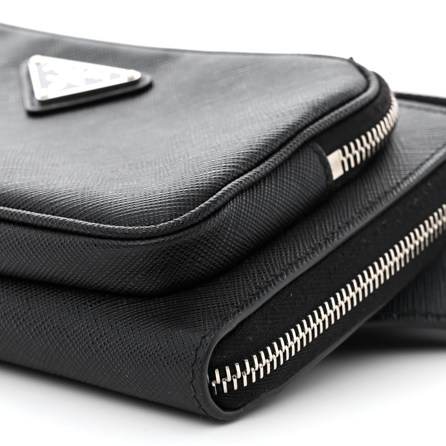 Prada Saffiano Travel Double Zip Crossbody Belt Bag Black 11 of 13