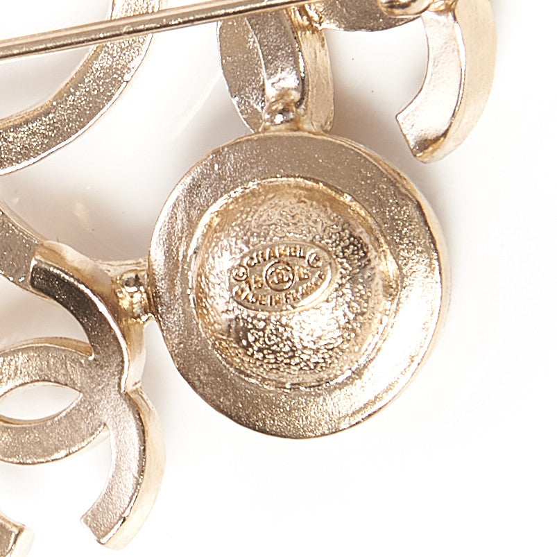 Chanel Pearl Crystal CC Brooch Light Gold 5 of 5