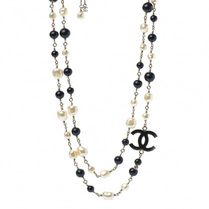 Chanel Pearl Bead Enamel CC Long Necklace Black Light Gold 1 of 5