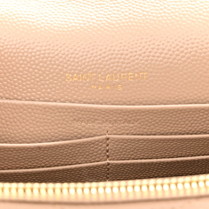 Saint Laurent Grain De Poudre Matelasse Chevron Monogram Envelope Chain Wallet Dark Beige 7 of 11