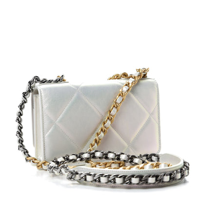 Chanel Iridescent Calfskin Quilted 19 Wallet On Chain WOC White 3 of 12