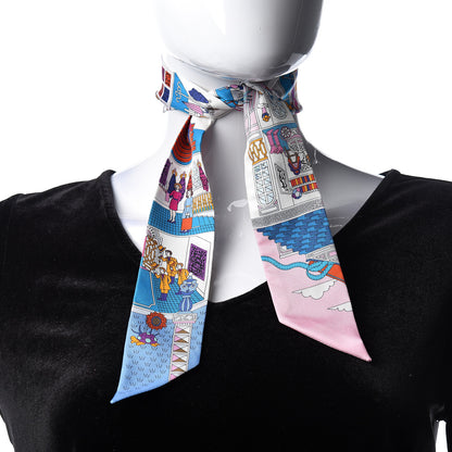 Hermes Silk La Maizeon des Carres Twilly White Rose Bleu 2 of 5