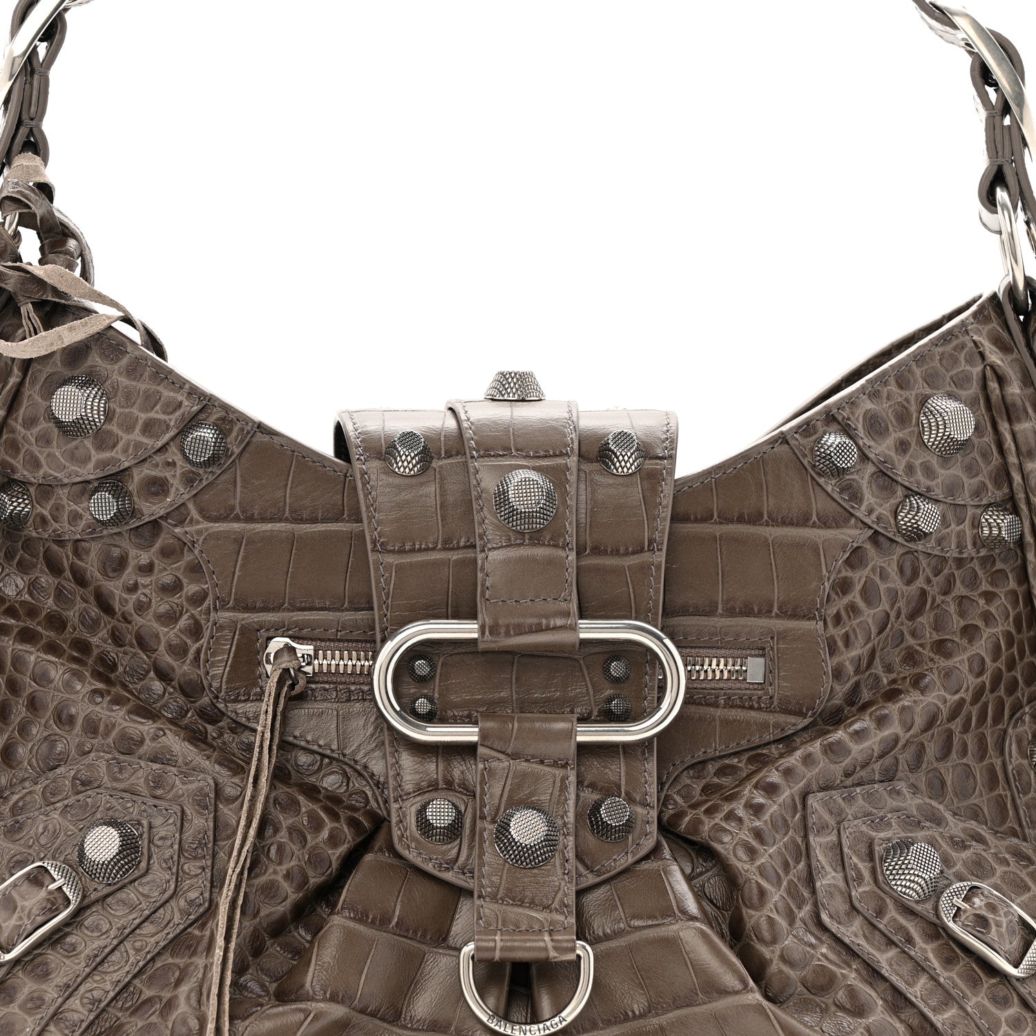 Balenciaga Extra Supple Calfskin Crocodile Embossed Medium Le Cagole Shoulder Bag Medium Grey 9 of 11
