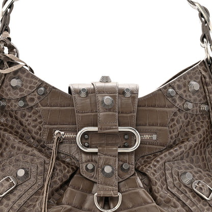 Balenciaga Extra Supple Calfskin Crocodile Embossed Medium Le Cagole Shoulder Bag Medium Grey 9 of 11