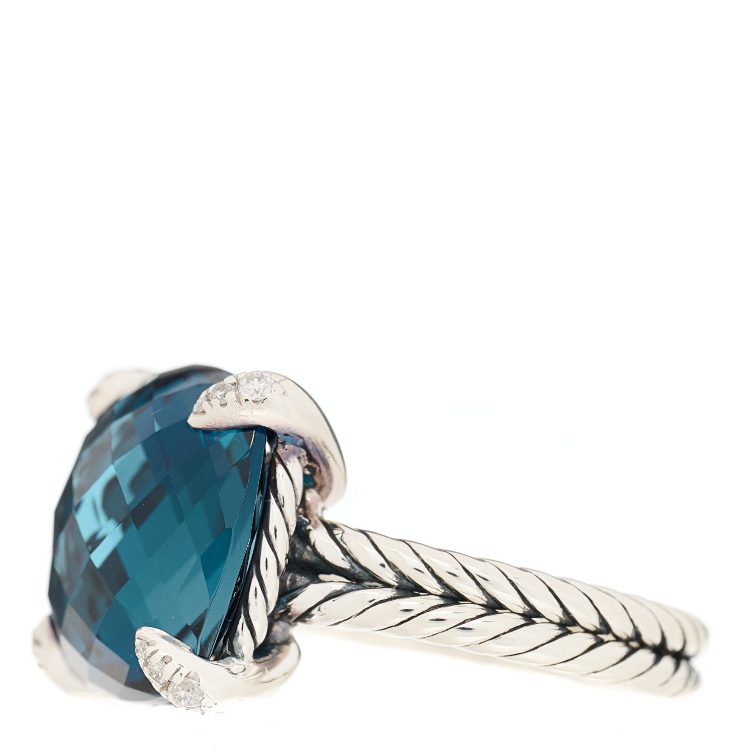 David Yurman Sterling Silver Diamond Hampton Blue Topaz 14mm Chatelaine Ring 52 6 2 of 5