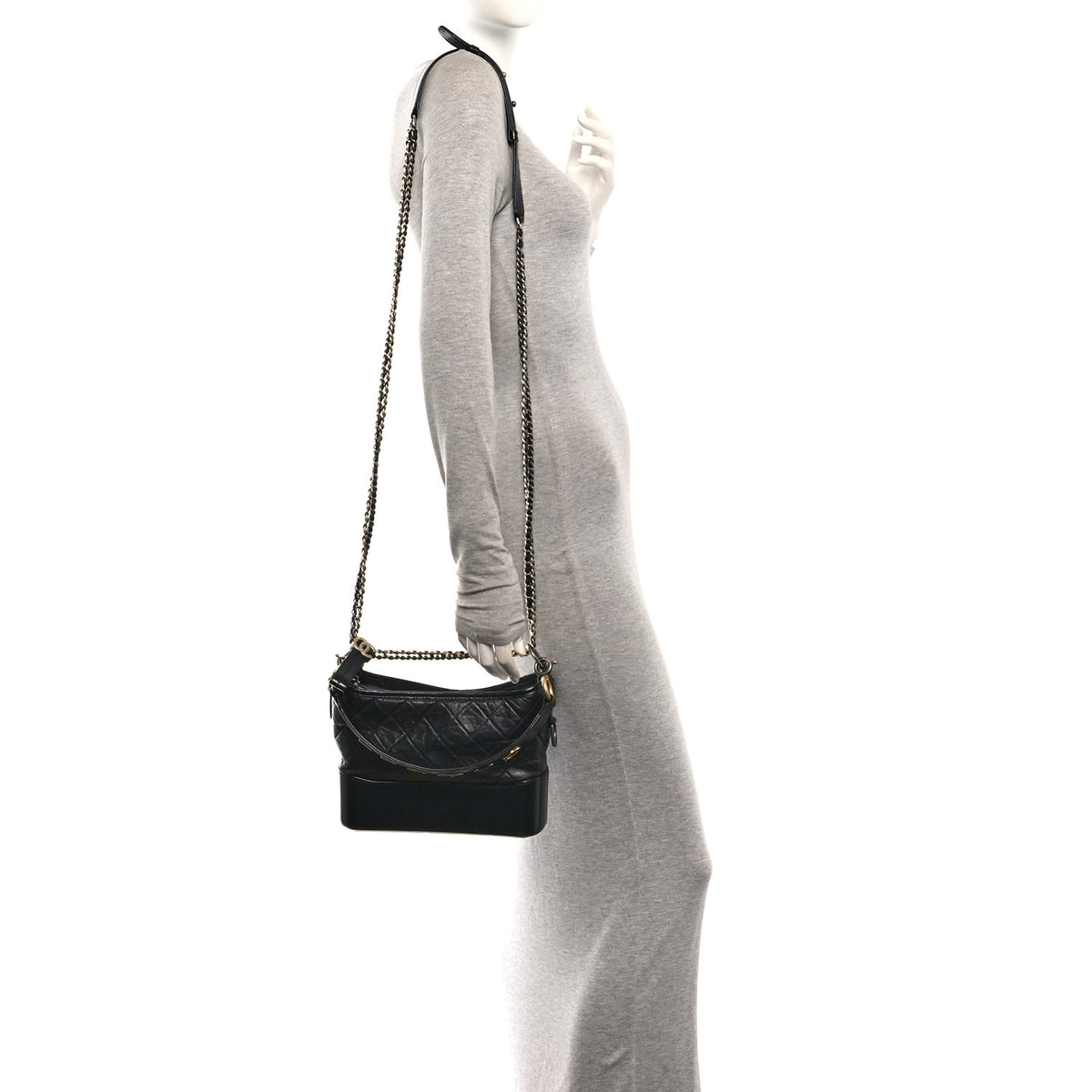 Chanel Aged Smooth Calfskin Quilted Medium Gabrielle Logo Hobo Black 2 of 10