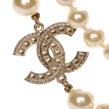 Chanel Graduated Pearl Crystal CC Long Necklace Light Gold 4 of 6