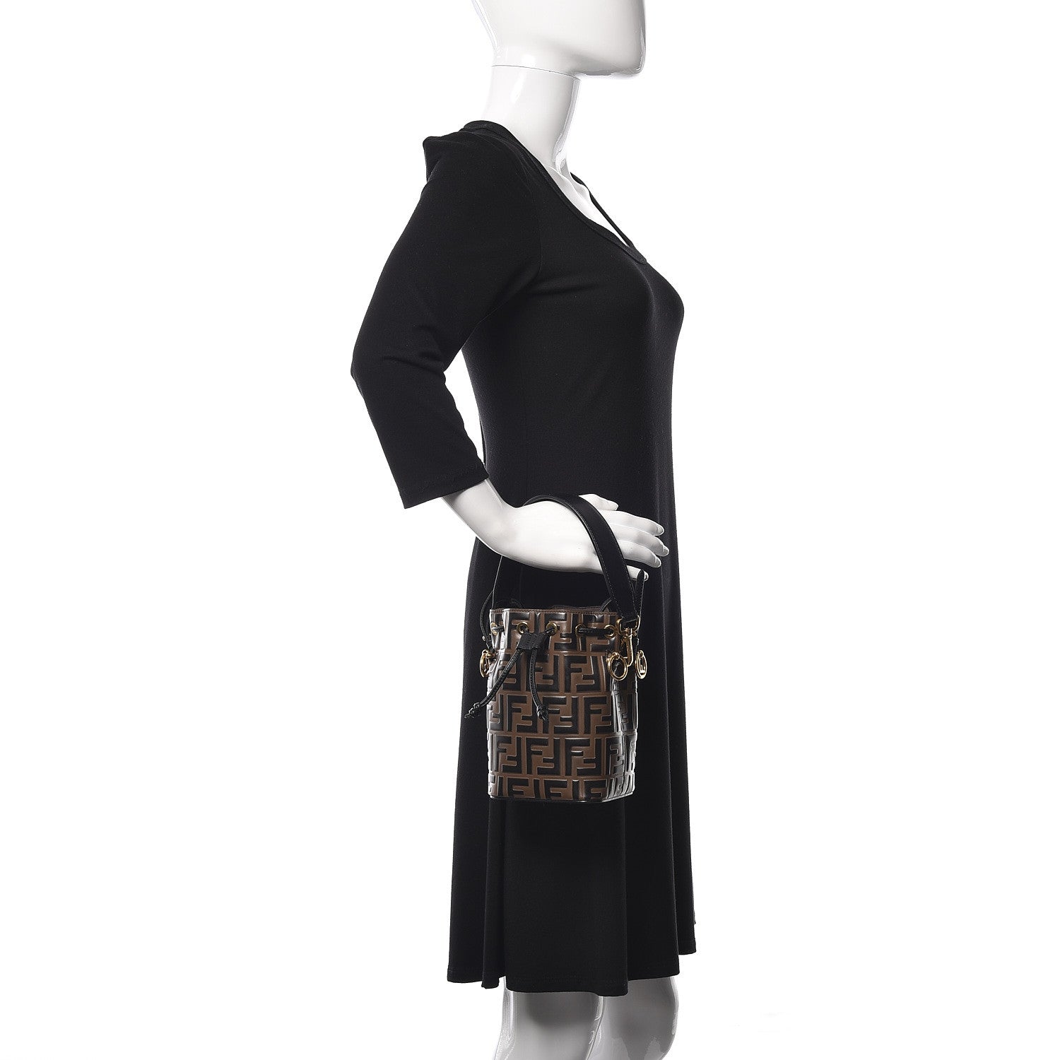 Fendi Vitello Liberty F is Fendi Bi-Color FF 1974 Embossed Mini Mon Tresor Bucket Bag Maya Black 2 of 9