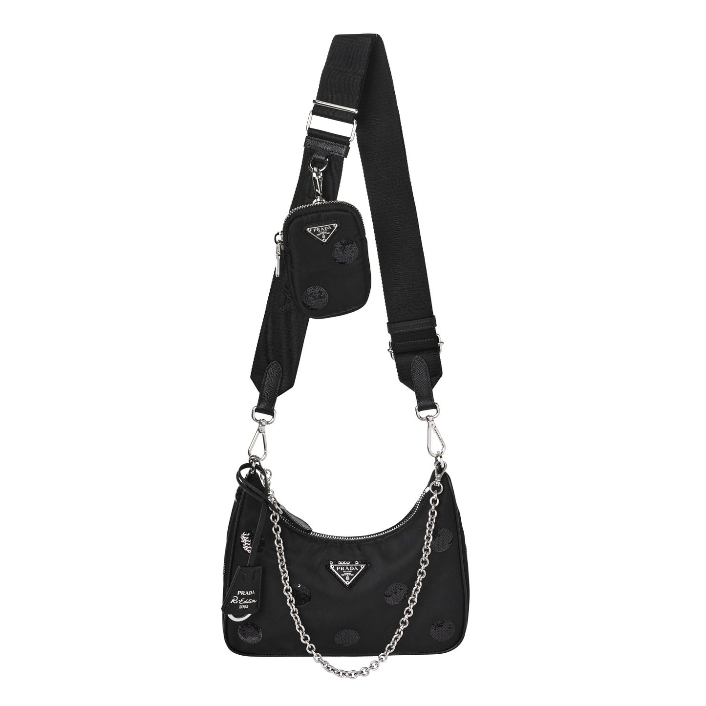 Nylon Sequin Embellished Polka Dot Re-Edition 2005 Shoulder Bag Black