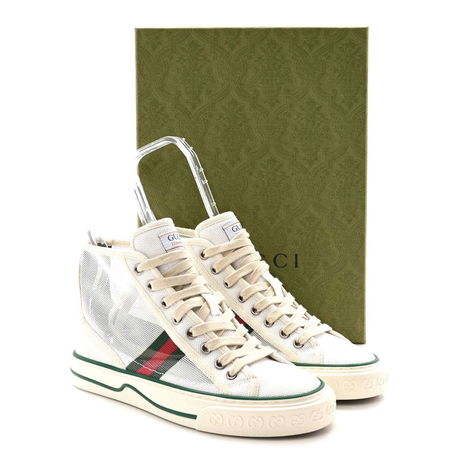 Gucci Mesh Web Womens 1977 Tennis High Top Sneakers 36 Great White Mystic White 9 of 9