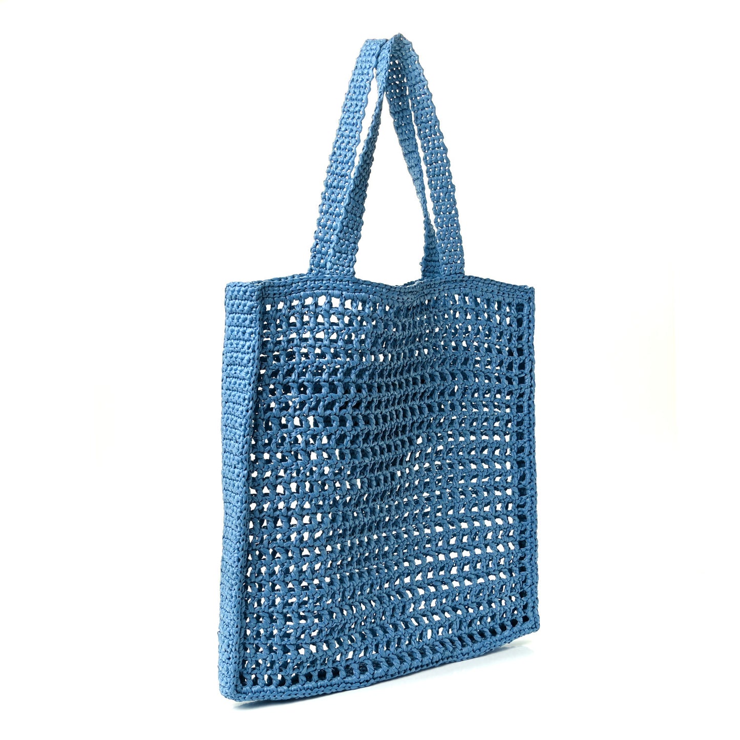 Yarn Raffia Effect Crochet Logo Embroidered Tote Bag Celeste