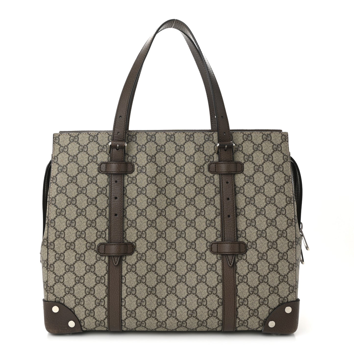 GG Supreme Monogram Textured Dollar Calfskin Medium Detail Tote Beige Ebony New Acero