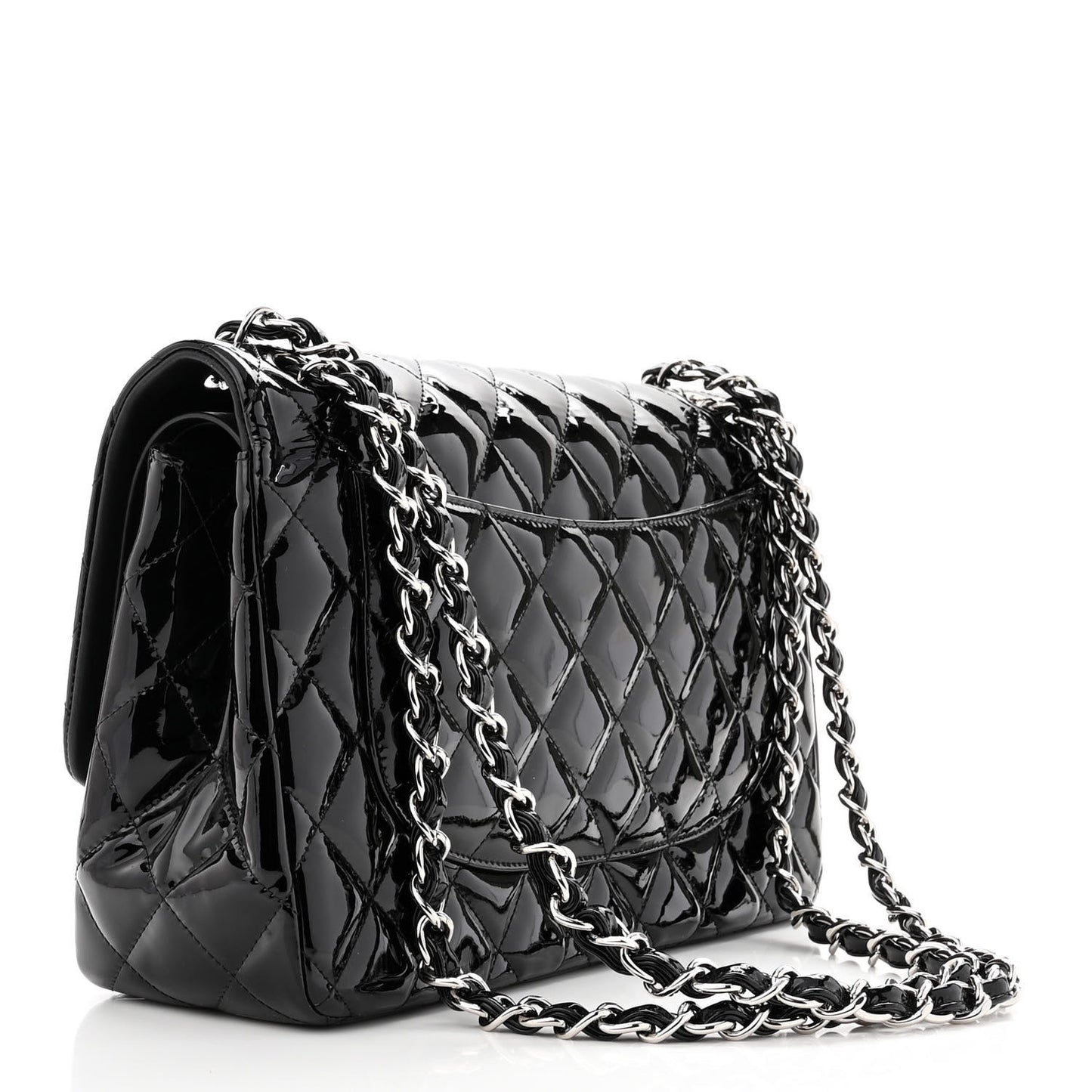 Patent Quilted Jumbo Double Flap Black