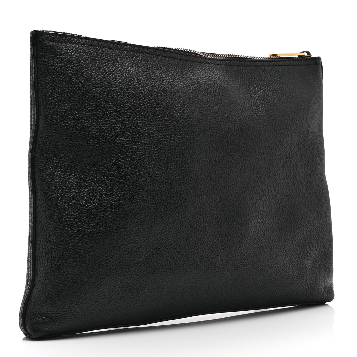Pebbled Calfskin Medium Logo Portfolio Clutch Black