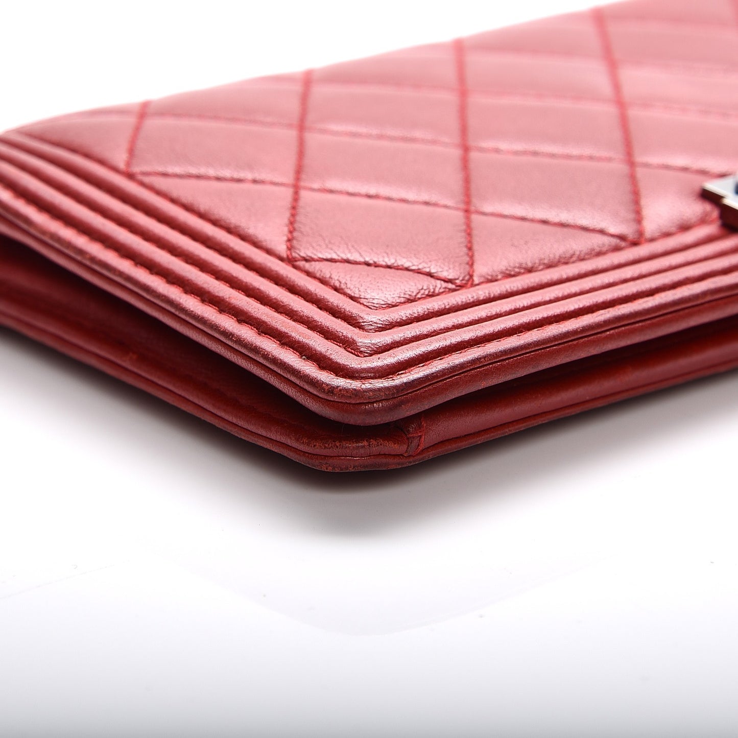 Lambskin Quilted Boy Yen Wallet Red