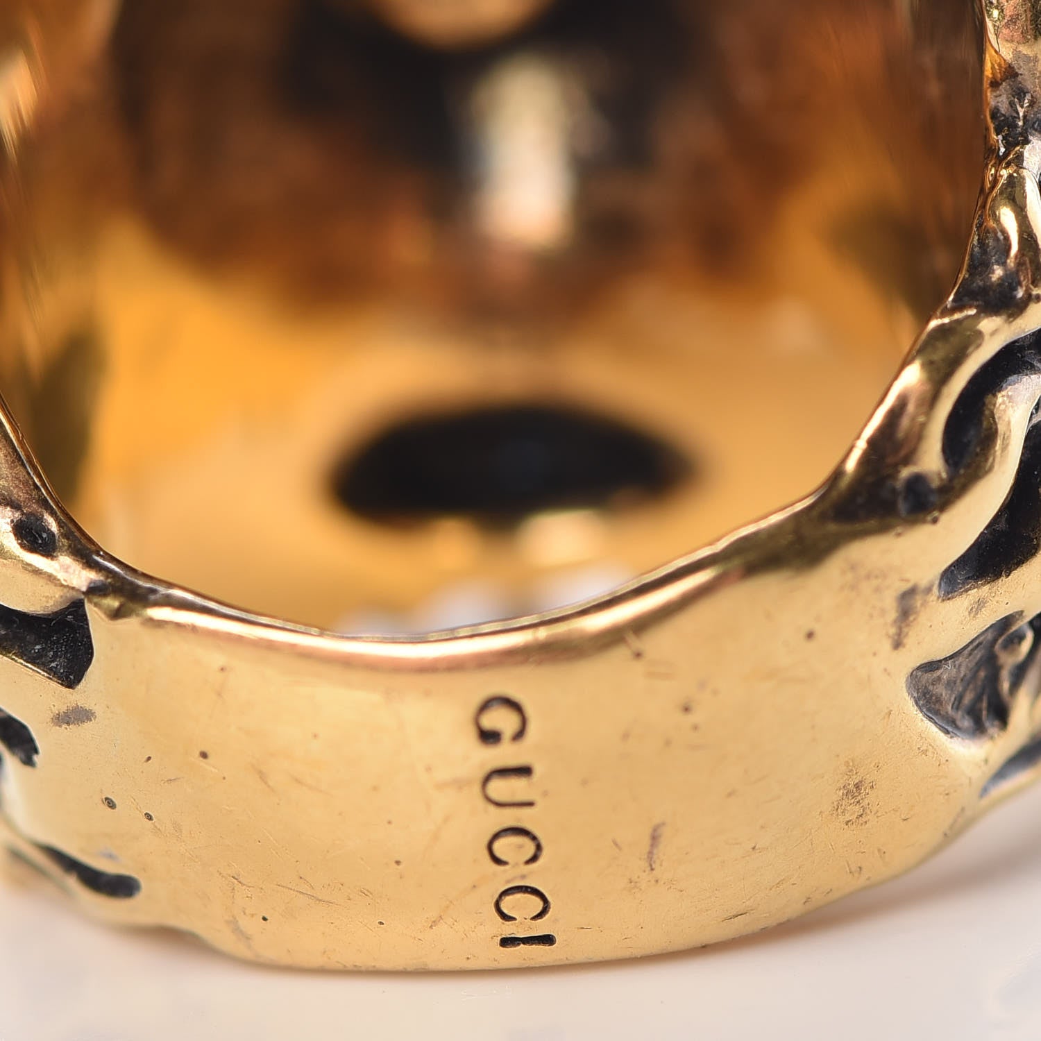 Gucci Metal Lion Head Ring 8.5 Aged Gold 5 of 8