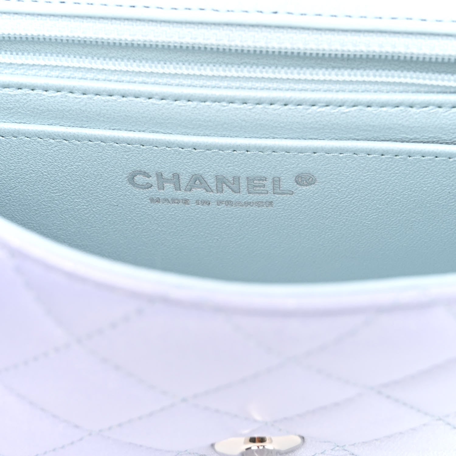 Chanel Perforated Lambskin Quilted Mini Rectangular Flap Light Blue Light Purple White 6 of 10