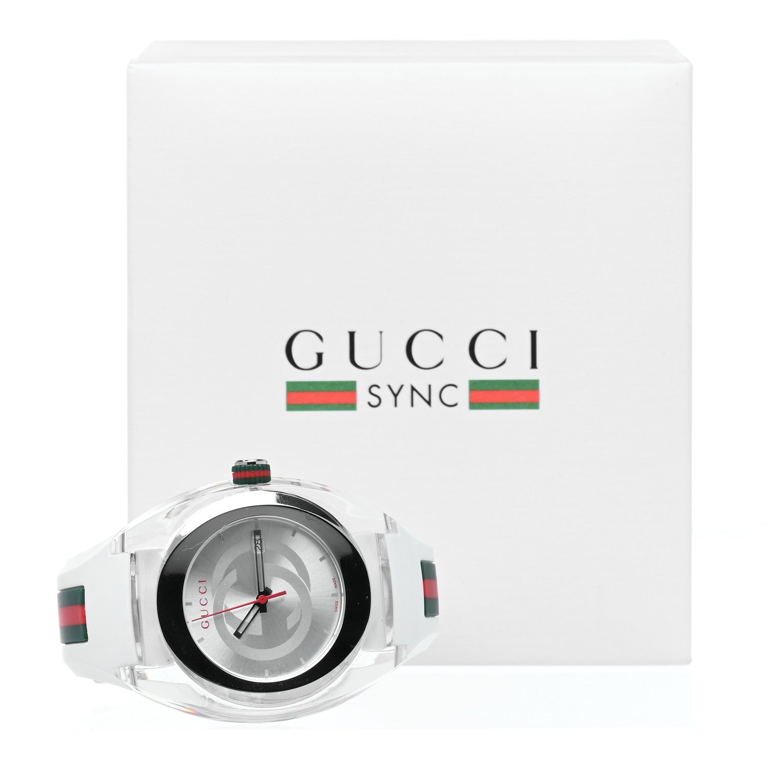 Gucci Stainless Steel Rubber 46mm Sync Web Quartz Watch White 6 of 6