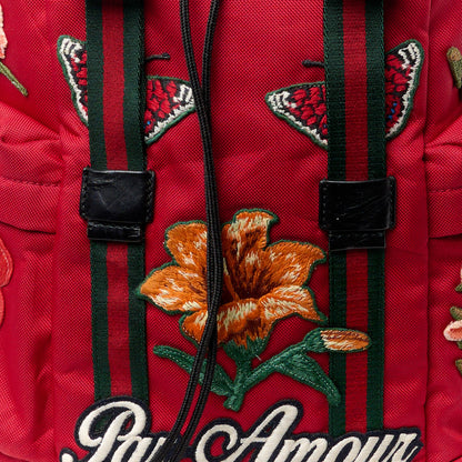 Gucci Techno Canvas L'Aveugle Par Amour Embroidered Double Buckle Backpack Red 9 of 12