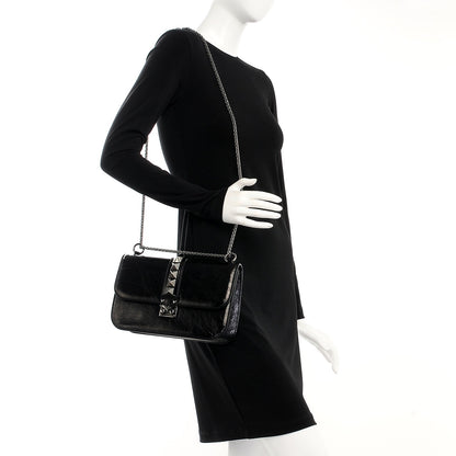 Valentino Garavani Craquele Calfskin Medium Glam Lock Rockstud Flap Black 2 of 7