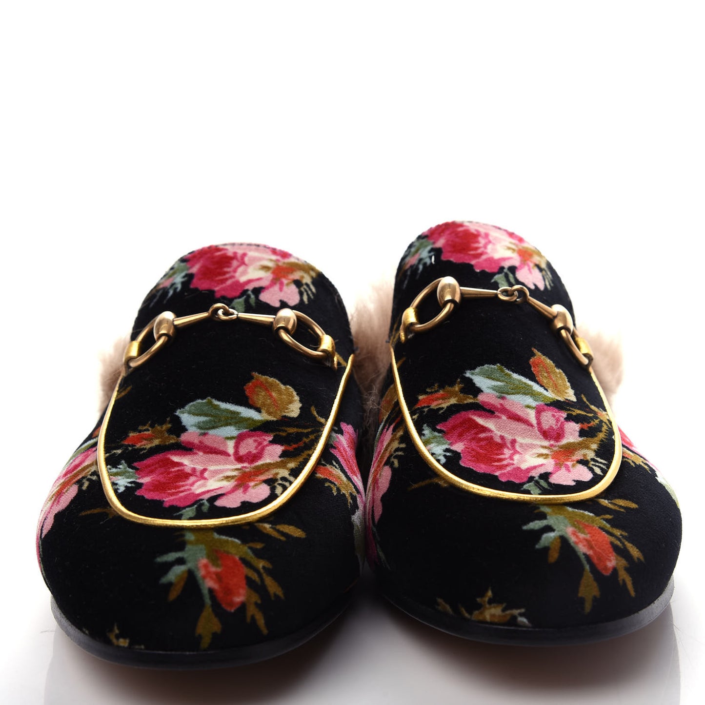 Velvet Fur Floral Womens Princetown Slippers 36.5 Black